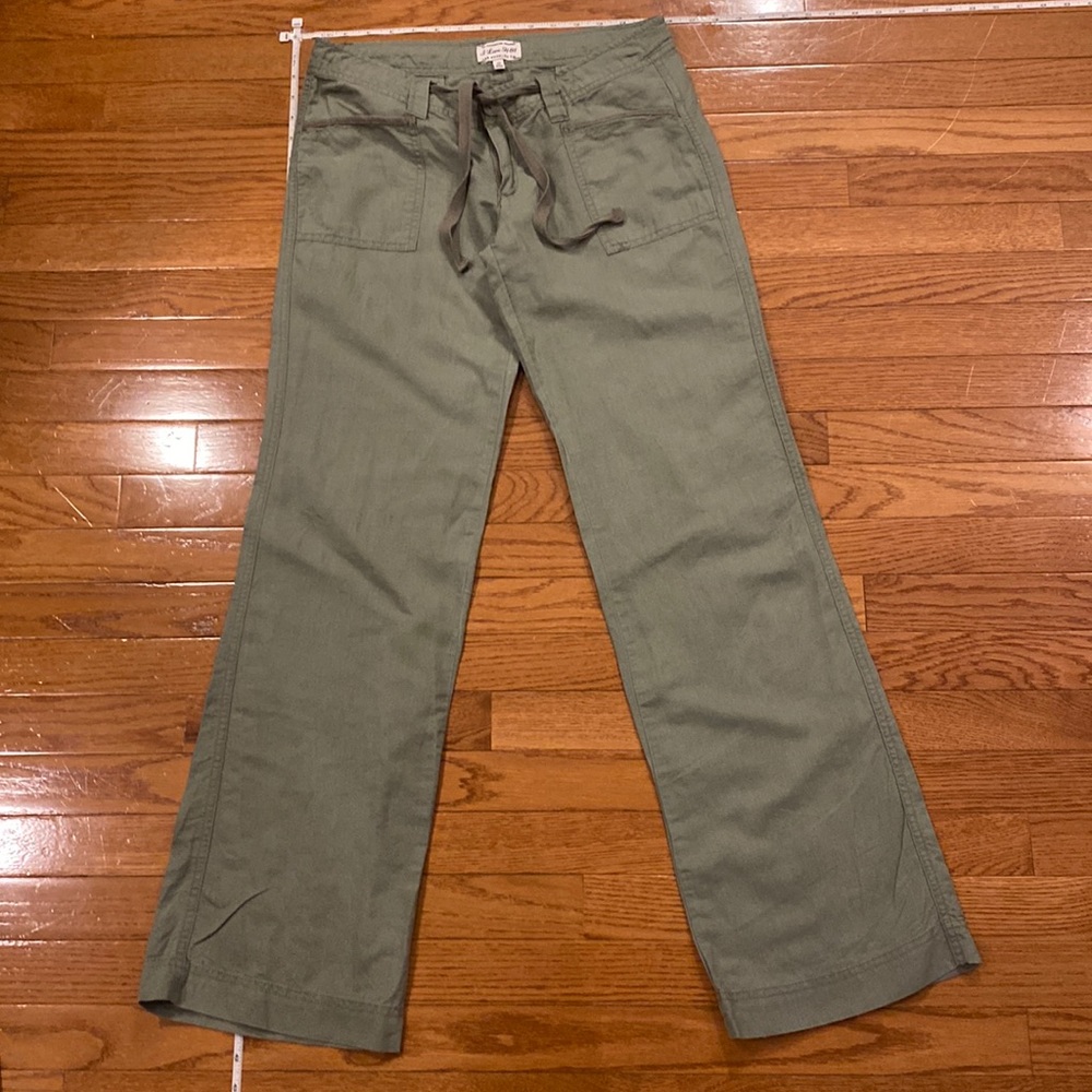 Army green linen blend drawstring pants